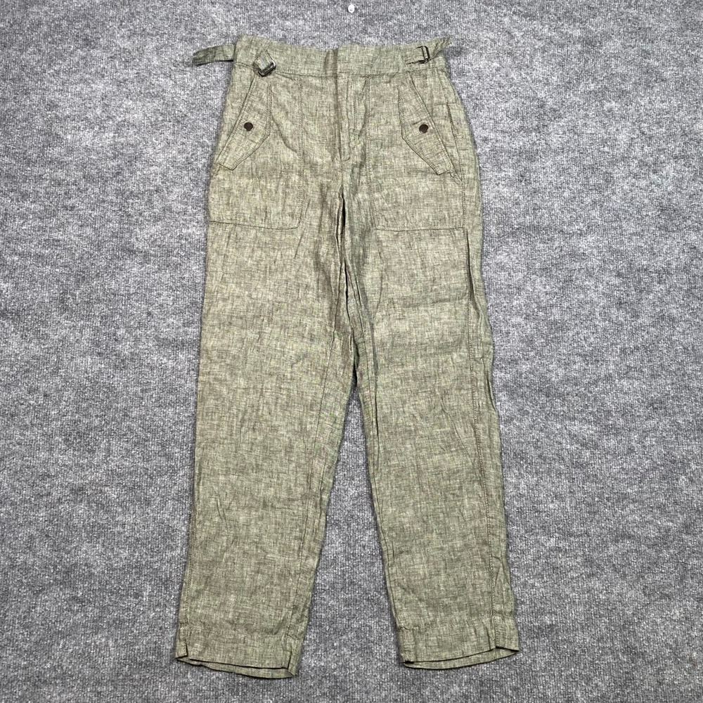 Athleta Olive Green Linen Blend Straight Leg Utility Pants Size 0 High Rise